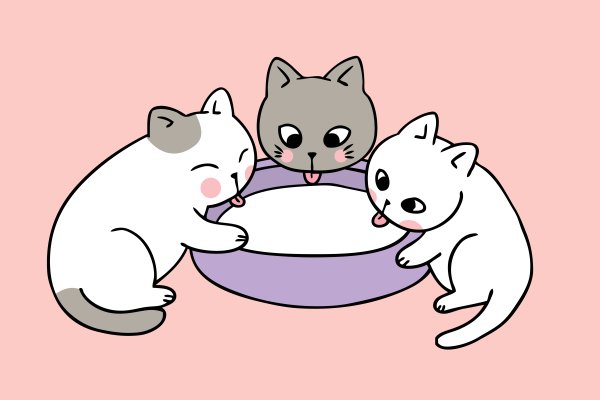 Кошка пьет молоко мультяшный