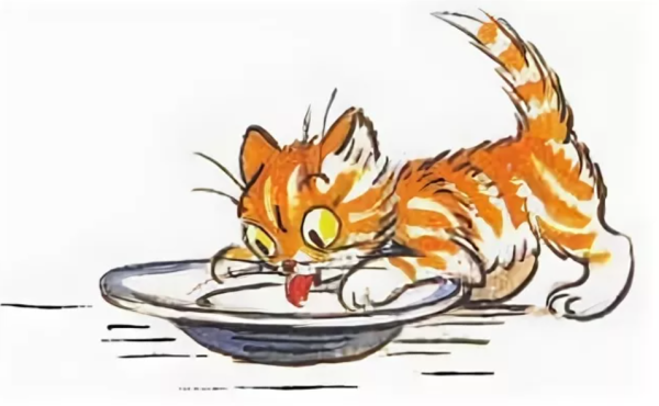 Котенок с миской рисунок