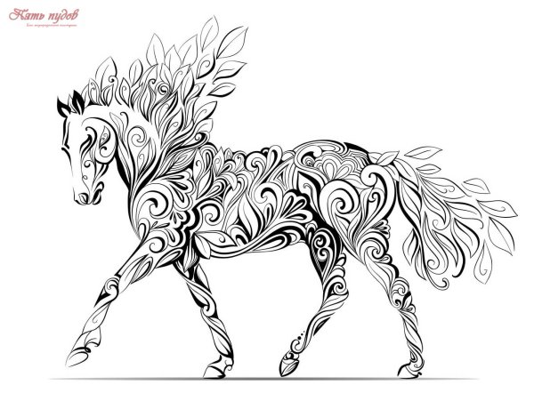Раскраски новогодняя красивая лошадь (44 фото)