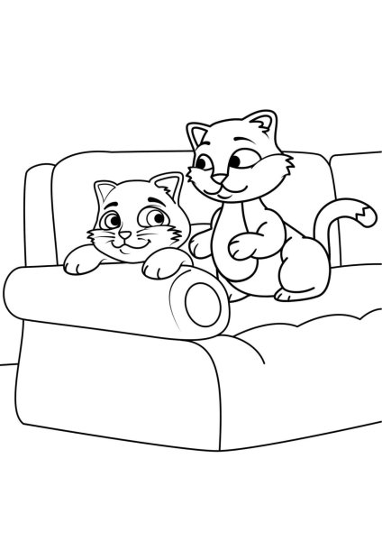 Раскраска кошка с котятами