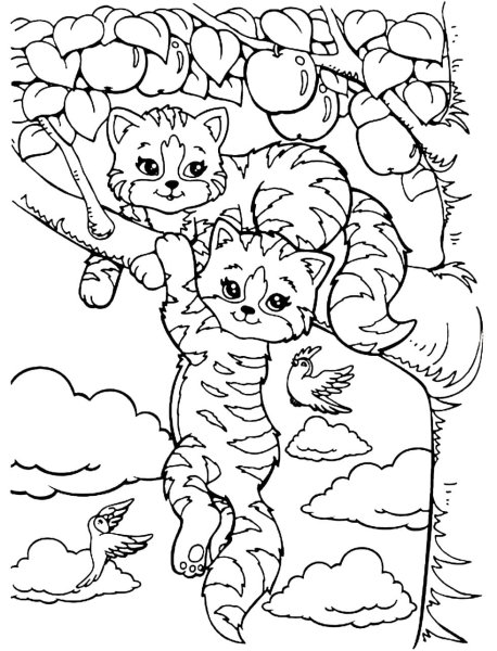 Кошка на дереве раскраска