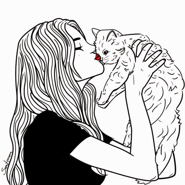 Девушка кошка рисунок для срисовки