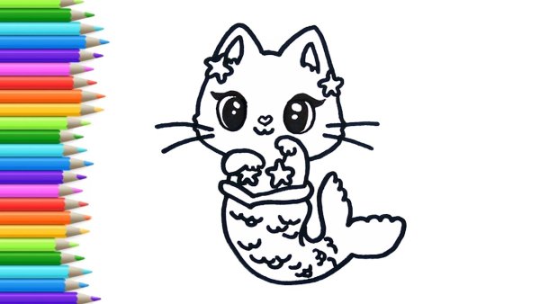 Котик Русалка раскраска