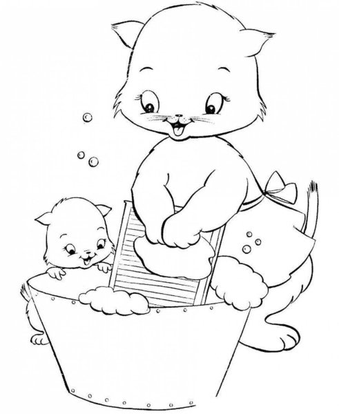 Раскраска кошка с котятами