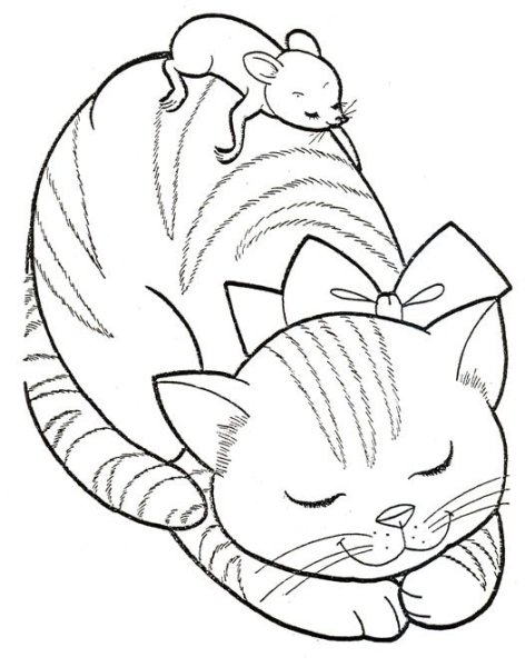 Кошка и мышка раскраска