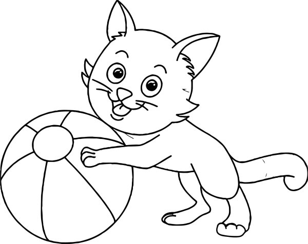 Раскраска кошка с мячиком