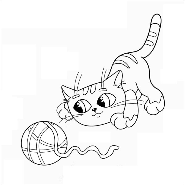 Раскраска котик с клубком
