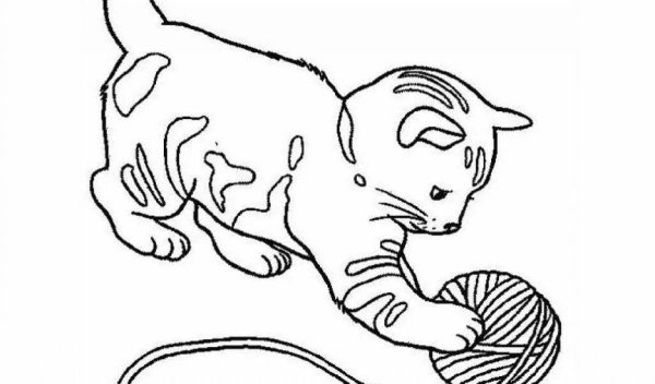 Котенок с клубочком раскраска