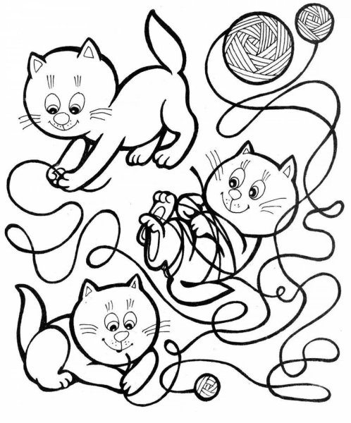 Котенок с клубком раскраска для детей