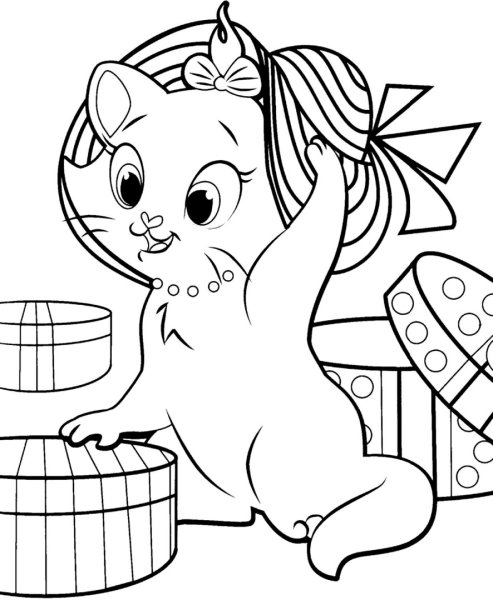Новогодние котята раскраска для детей