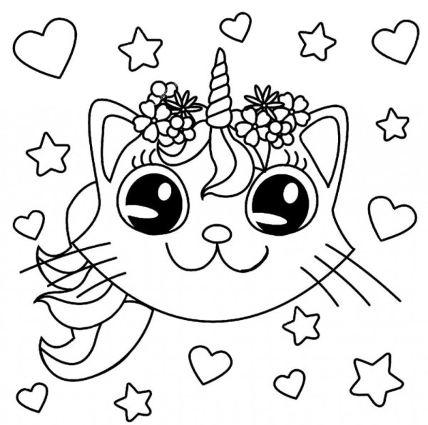 Раскраска кошечка Единорог