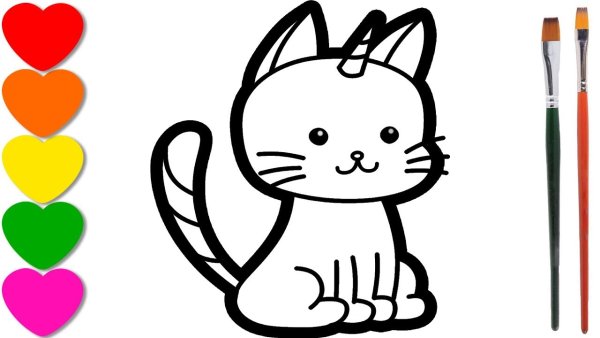 Разукрашка кошка Единорог