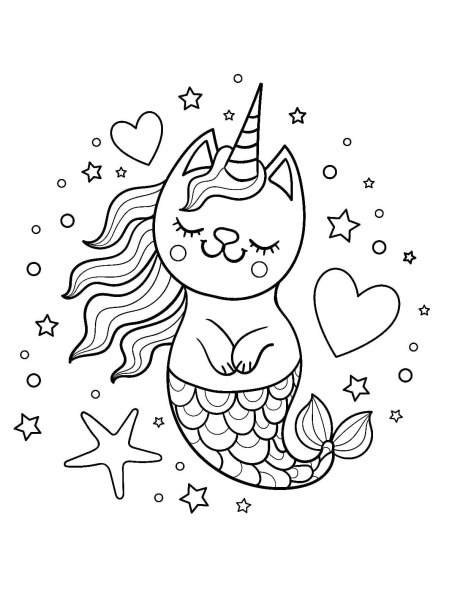 Раскраска котик Единорог