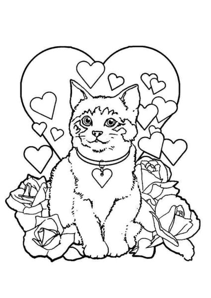 Котенок с цветком раскраска