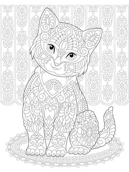 Раскраска кошка сложная