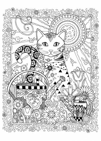 Раскраска кошка сложная