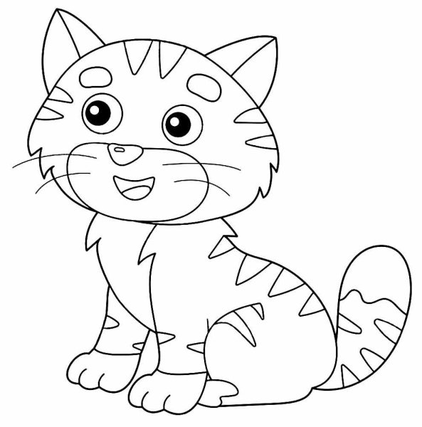 Полосатая кошка раскраска для детей 3-4 лет