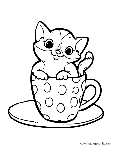 Раскраска котенок в кружке