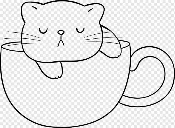 Раскраска котик в чашке