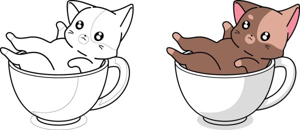Раскраски котик в чашечке (47 фото)