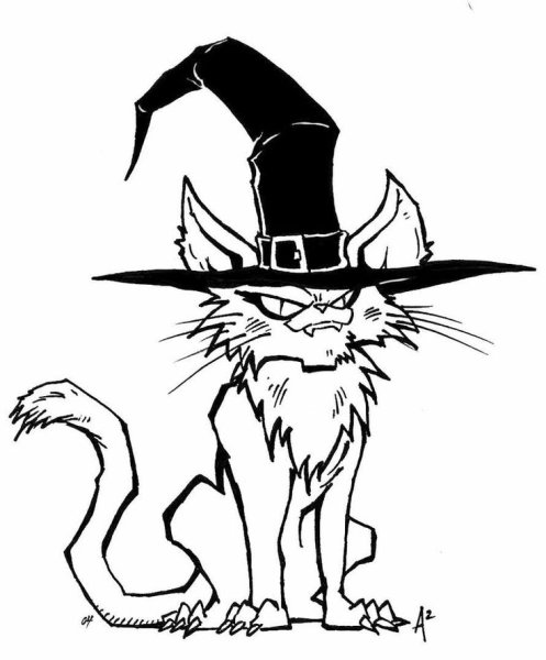 Раскраска ведьма с котом