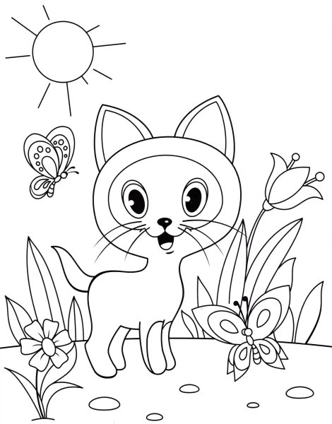 Раскраска кошка с котятами
