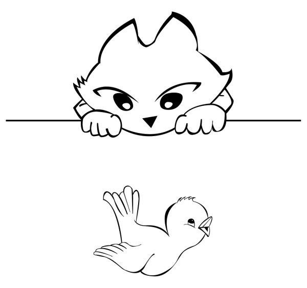 Кошка и птичка рисунок