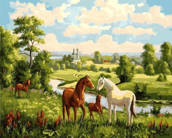 Пейзаж с лошадьми