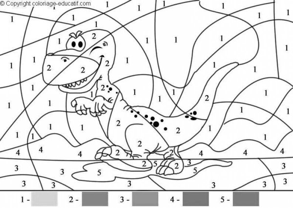 Раскраски по числам динозавр (45 фото)