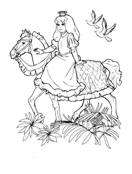 Раскраска Принцесса верхом на лошади