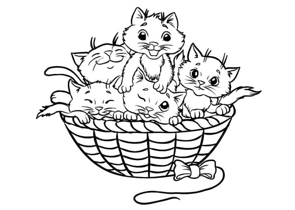 Котята в корзинке для раскрашивания