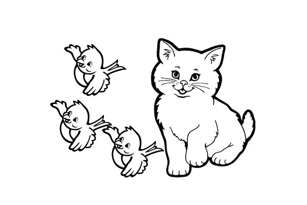 Кошка и птичка раскраска