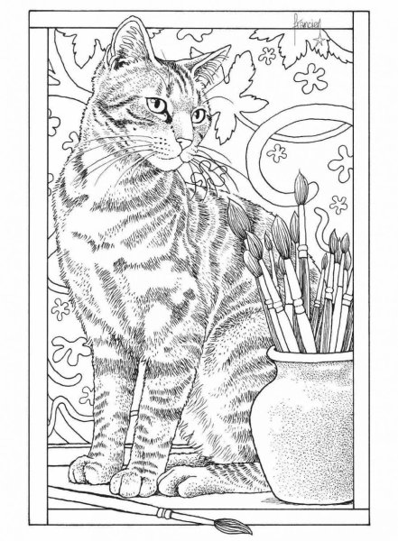 Раскраска кошка сложная