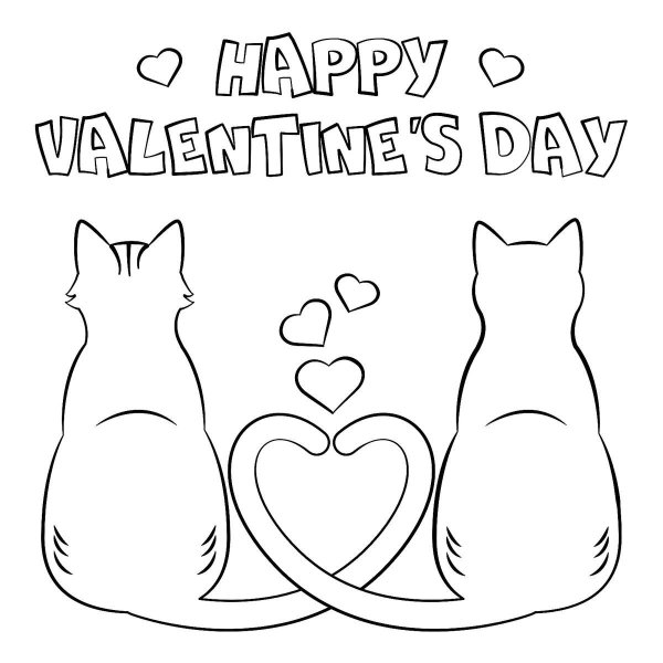 Раскраска Happy Valentines Day котики