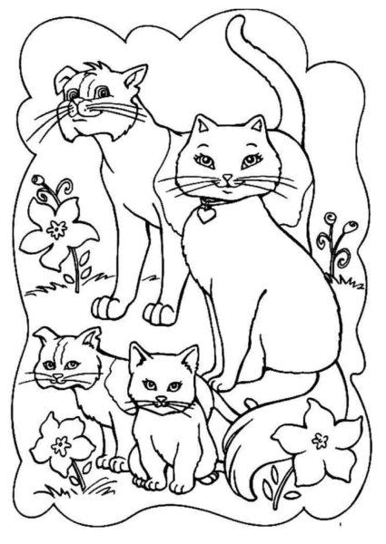 Разукрашки кошки и котята