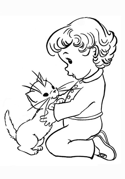 Раскраска котенок Гав и щенок