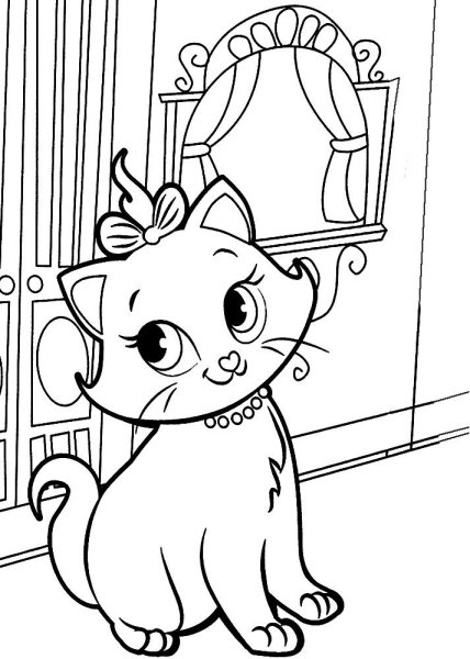 Раскраска кошка с котятами