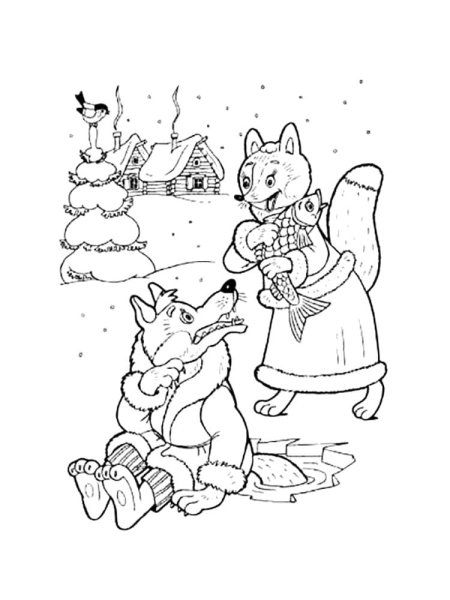 Лисичка и волк раскраска