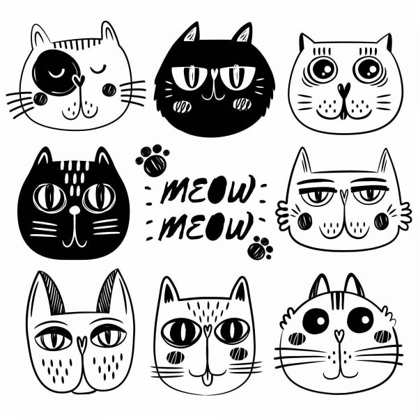 Наклейки котики черно белые