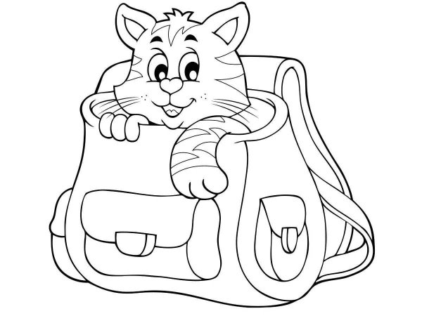 Раскраска кошка в сумочке