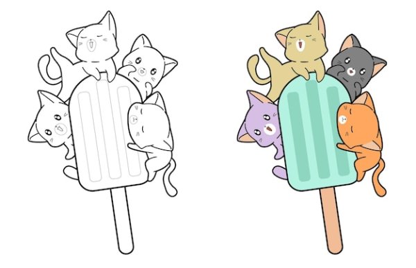 Котик в мороженом раскраска