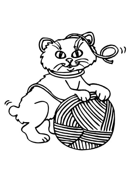 Котенок с клубочком раскраска