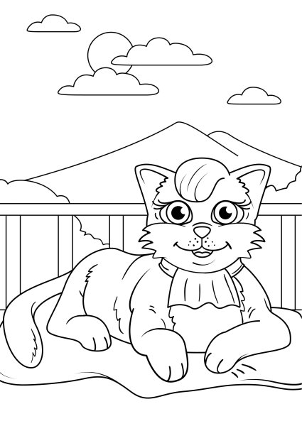 Разукрашка девочка кошка