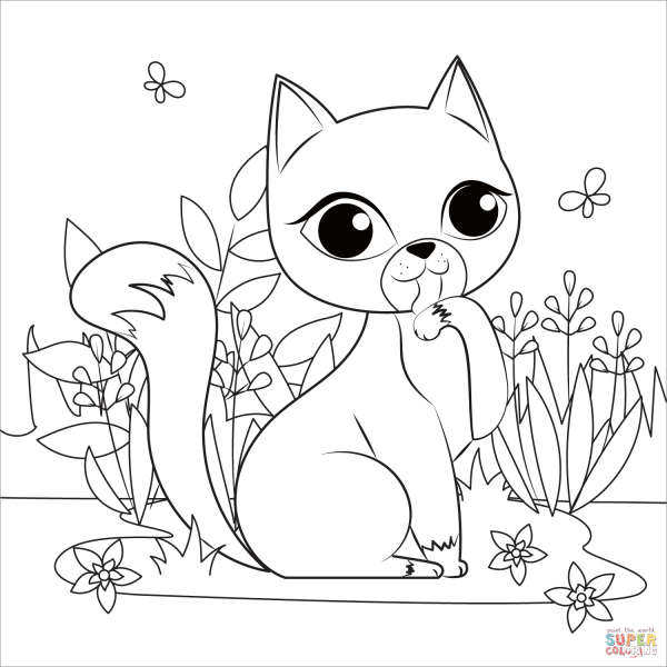 Раскраска котенок кувшинках
