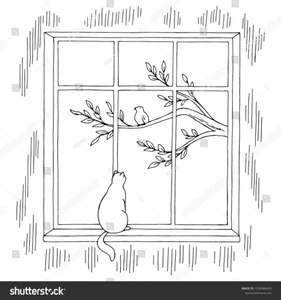 Кошка на окошке раскраска
