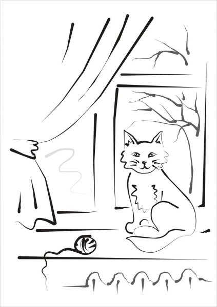 Кошка на окошке раскраска