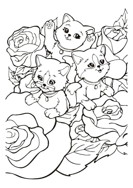 Раскраска кошка с котятами