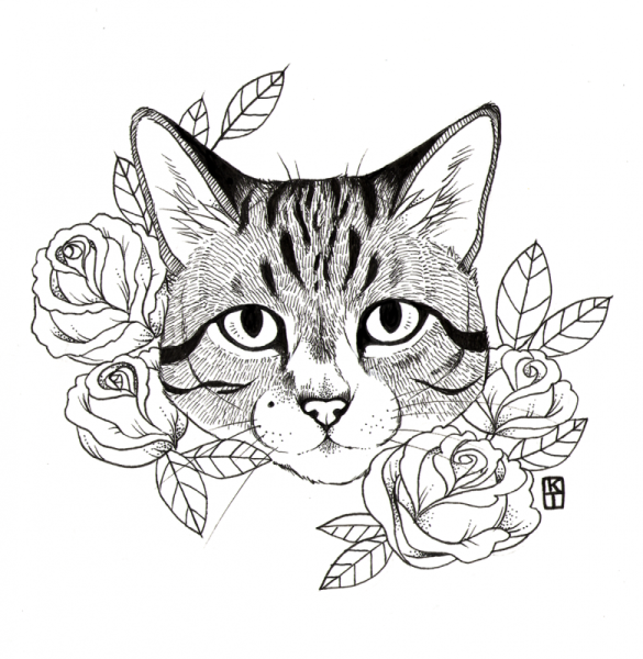 Кот тату эскиз