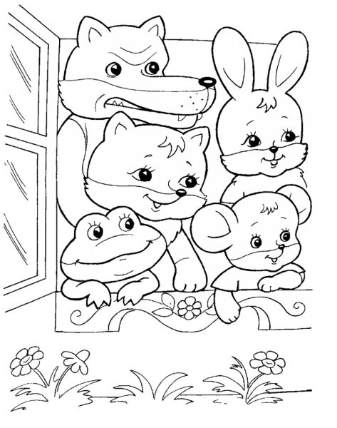 Раскраска домик Теремок для детей 3-4 лет