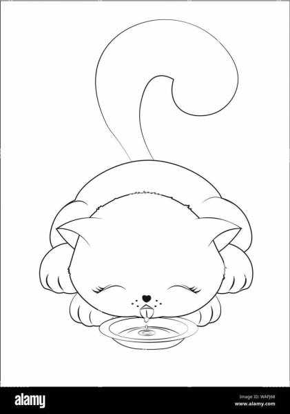 Кот лакает молоко раскраска